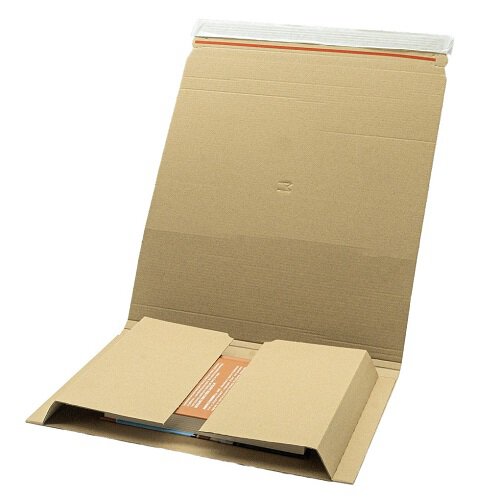 Wickelverpackung A5, 210 x 150 x 60 mm (Innenmaß), 1.02 E-Welle, mit Haftklebung und Aufreißfaden